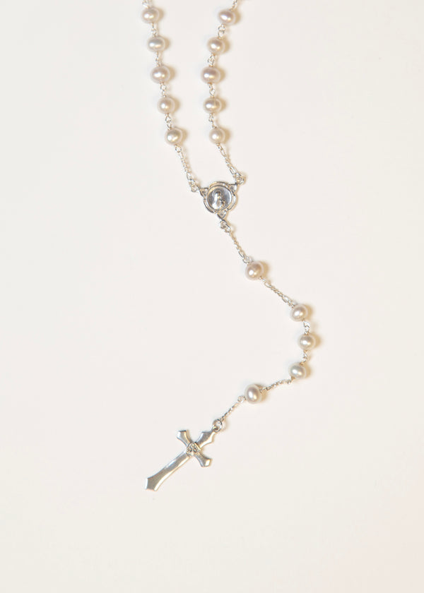 Baroque Pearl Rosary in Silver