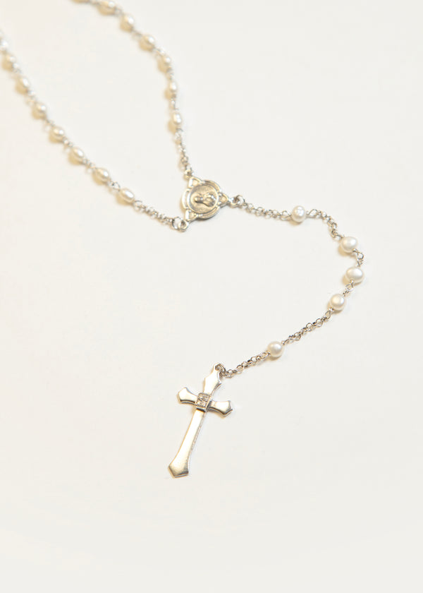 6mm Freshwater Pearl Rosary in Silver