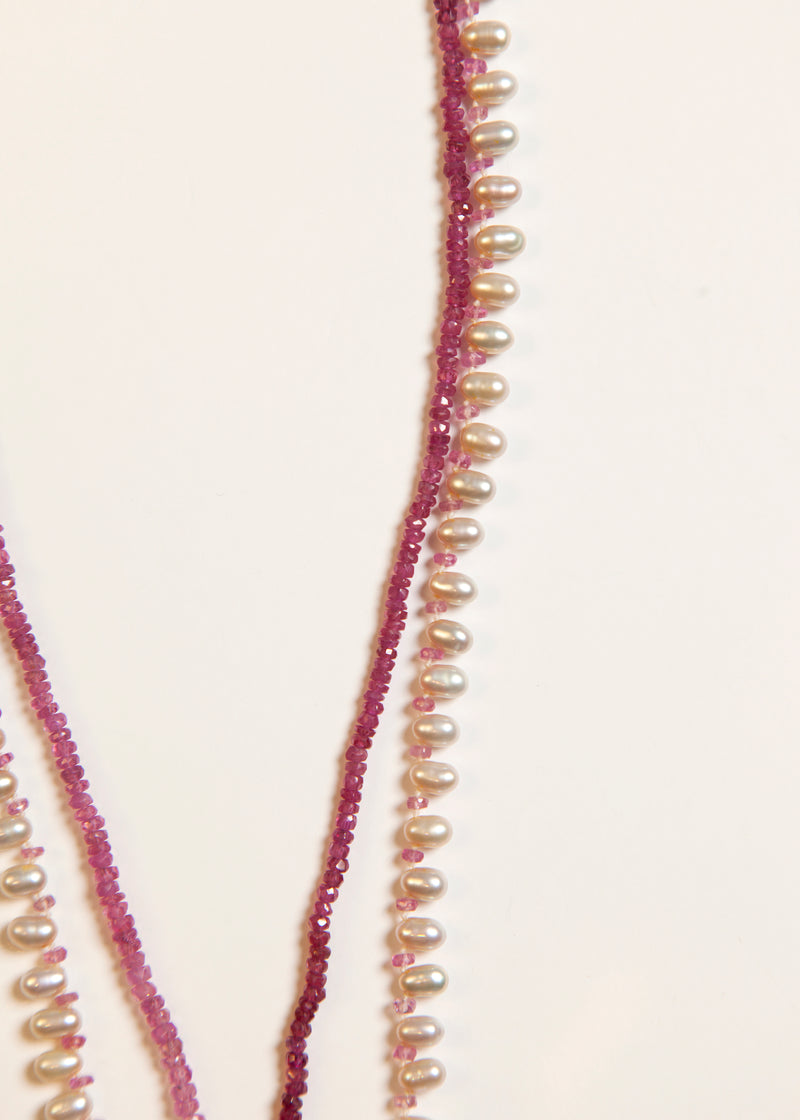 Necklace with Natural Pearls Interspersed with Faceted Pink Sapphire