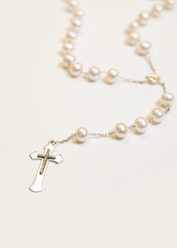 10mm Pearl Rosary in Silver