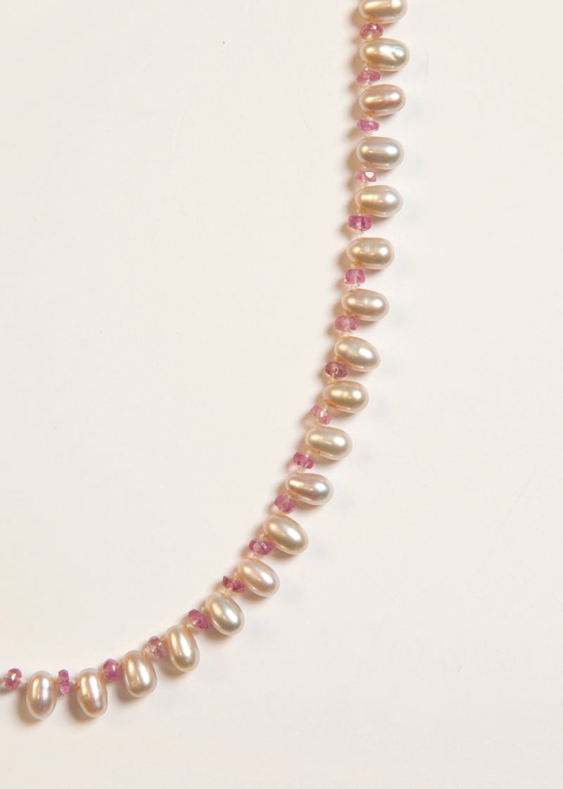 Necklace with Natural Pearls Interspersed with Faceted Pink Sapphire